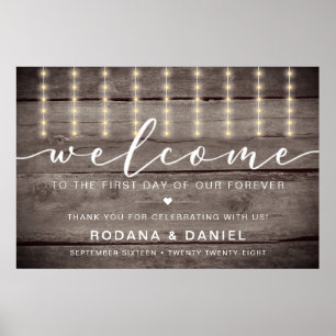 Rustic Lights Welcome Wedding Sign
