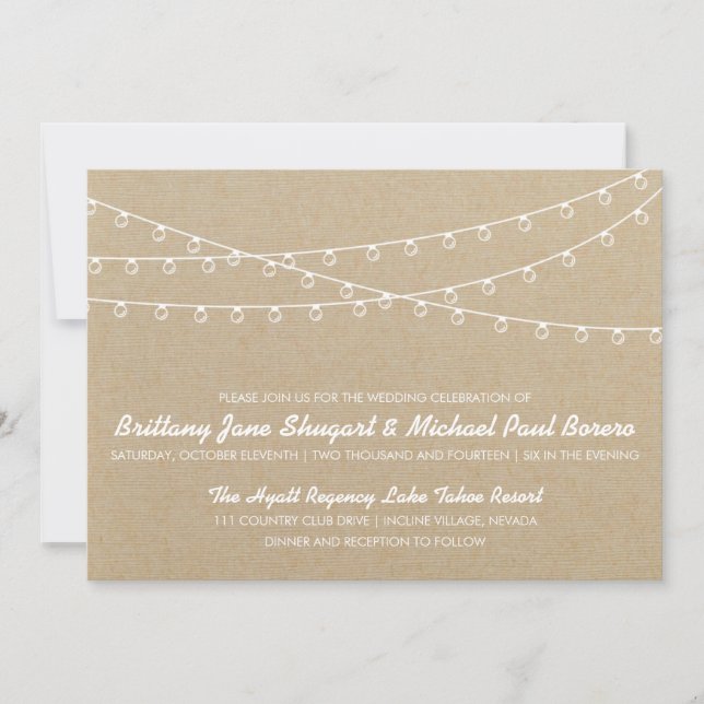 Rustic Lights White Wedding Invitation (Front)