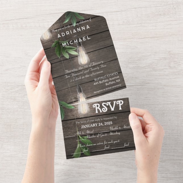 Rustic Lights Wood All in One Wedding Invitation (Tearaway)