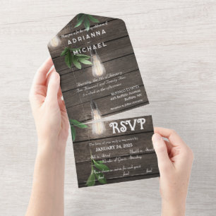 Rustic Lights Wood All in One Wedding Invitation