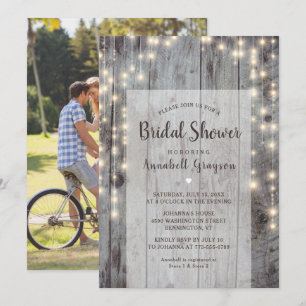 Rustic Lights Wood Photo Bridal Shower Invitation