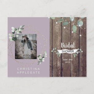Rustic Lights & Wood Photo Lavender Bridal Shower Invitation Postcard