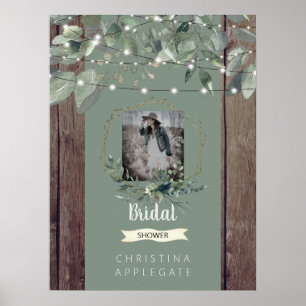 Rustic Lights & Wood Photo Sage Bridal Shower  III Poster