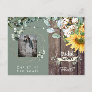 Rustic Lights Wood Photo Sage Bridal Shower  Invitation Postcard