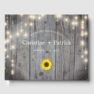 Rustic Lights Wood Sunflower Wedding Guest Book