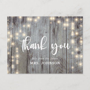 Rustic Lights Wood Thank You Bridal Shower Postcard