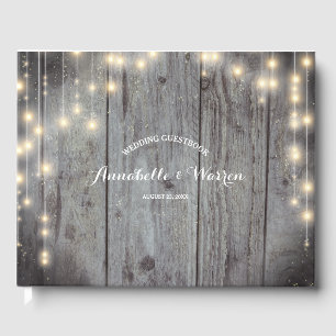 Rustic Lights Wood Wedding Guest Book