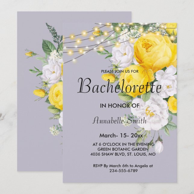 Rustic lights Yellow Floral bachelor party  Invitation (Front/Back)