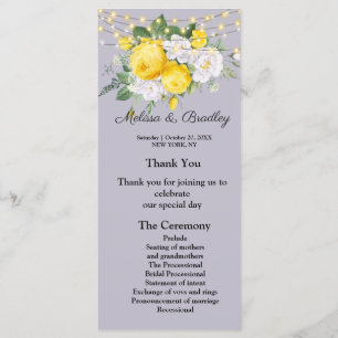 Rustic lights Yellow Floral  Menu.Wedding Program Programme