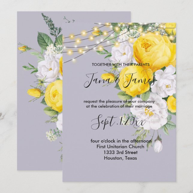 Rustic lights Yellow Floral  wedding invitation (Front/Back)