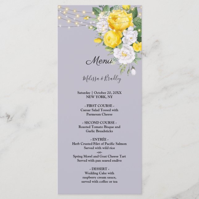 Rustic lights Yellow Floral  Wedding Menu (Front)
