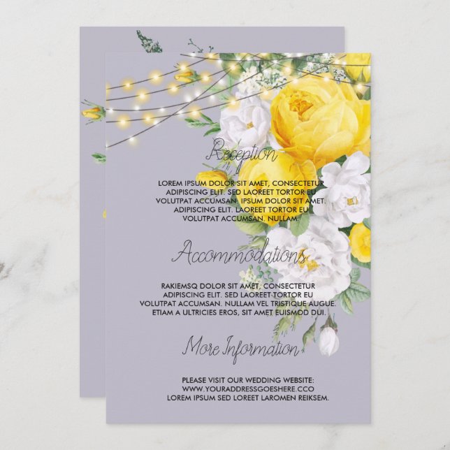 Rustic lights Yellow Floral  wedding program Invitation (Front/Back)