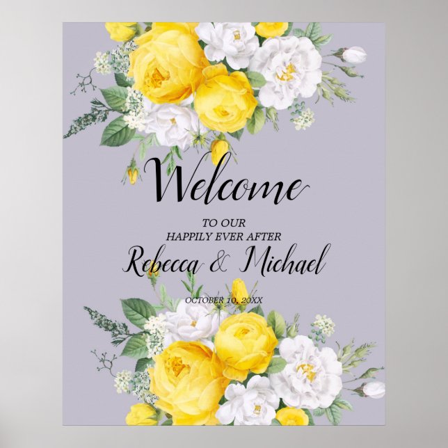 Rustic lights Yellow Floral Wedding Welcome    Poster (Front)