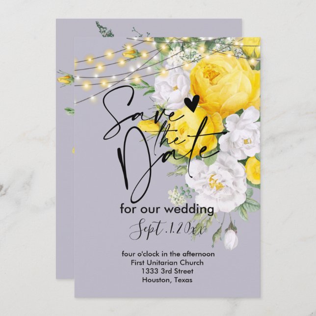 Rustic lights Yellow    save the date  Invitation (Front/Back)