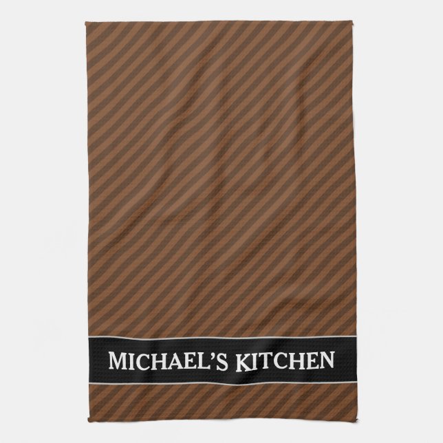 Rustic-Like Dark Brown & Lighter Brown Stripes Tea Towel (Vertical)