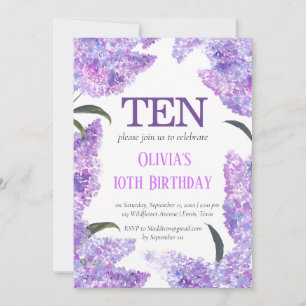Rustic Lilac 10th Birthday Wildflower Birthday Invitation