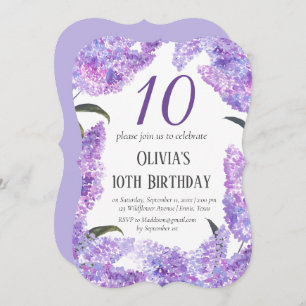 Rustic Lilac 10th Birthday Wildflower Birthday  Invitation