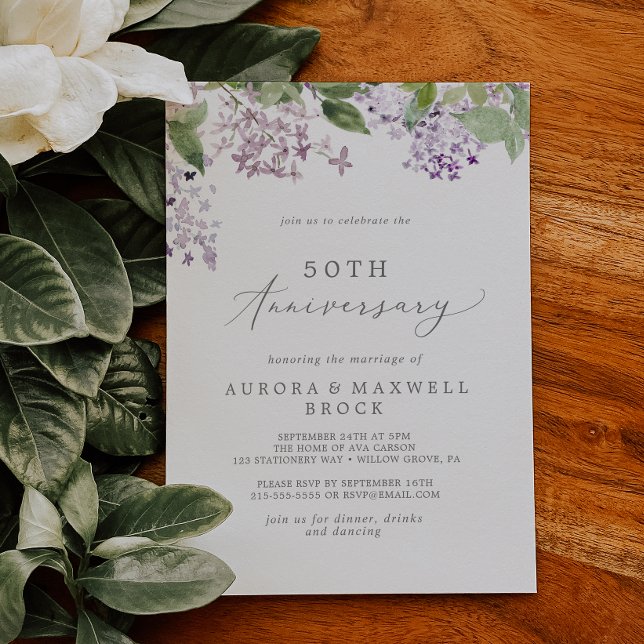 Rustic Lilac 50th Wedding Anniversary Invitation (Creator Uploaded)