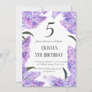 Rustic Lilac 5th Birthday Wildflower Birthday  Invitation