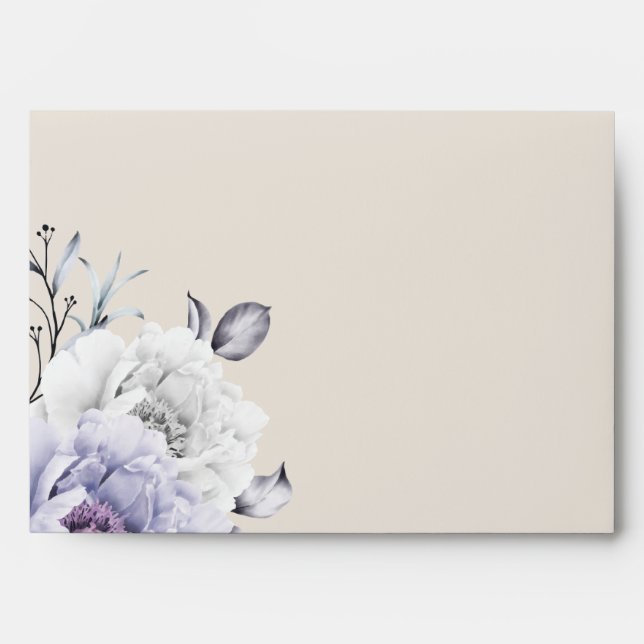 Rustic Lilac and Alabaster Peony Floral Envelope (Front)
