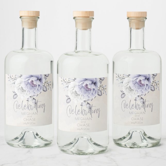 Rustic Lilac and Alabaster Peony Floral Liquor Bottle Label (Bottles)