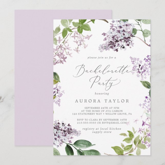 Rustic Lilac Bachelorette Party Invitation (Front/Back)