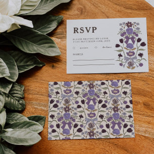 Rustic Lilac Bows and Flowers Wedding RSVP Card