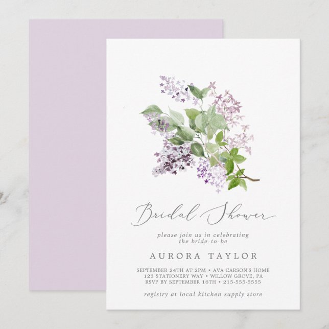 Rustic Lilac Bridal Shower Invitation (Front/Back)