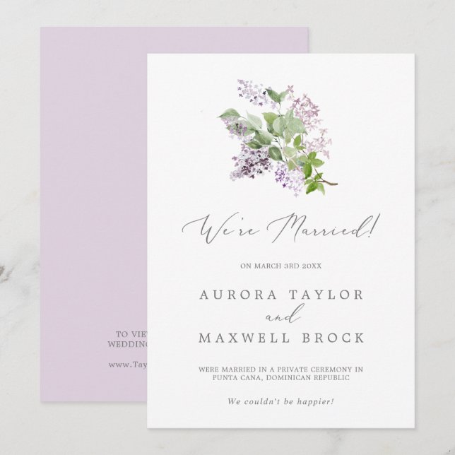 Rustic Lilac Elopement Announcement (Front/Back)