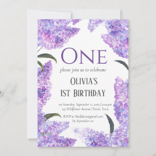 Rustic Lilac First Birthday Wildflower Birthday Invitation
