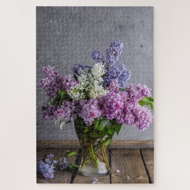 Rustic Lilac Floral Bouquet In Glass Vase Jigsaw Puzzle (Vertical)