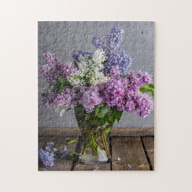 Rustic Lilac Floral Bouquet In Glass Vase Jigsaw Puzzle (Vertical)