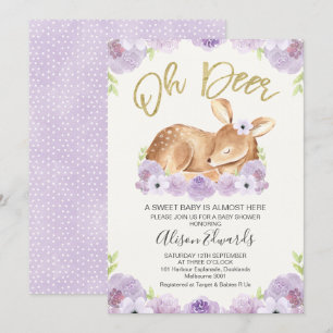 Rustic Lilac Floral Deer Baby Shower Invitation