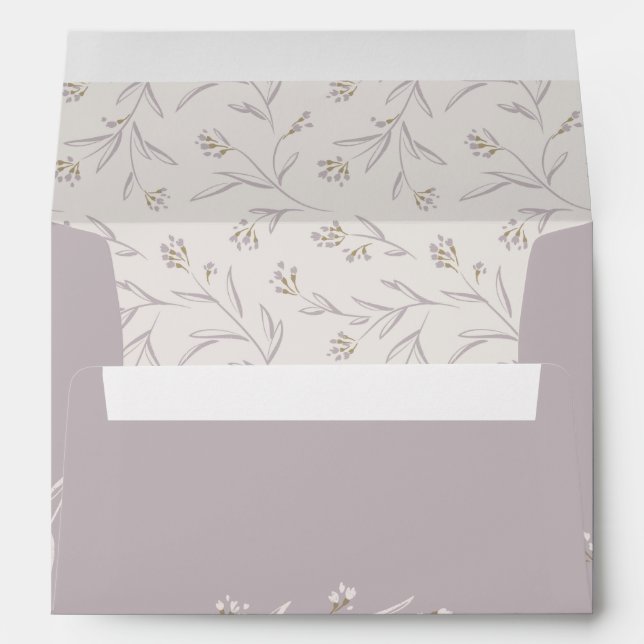 Rustic lilac floral liner & return address envelopes (Back (Bottom))