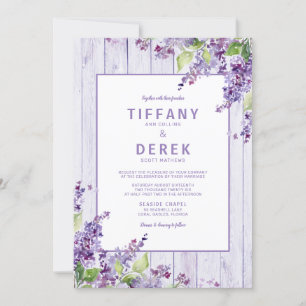 Rustic Lilac Floral Watercolor Purple Wedding Invitation