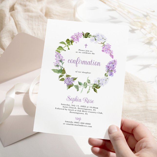 Rustic Lilac Flowers Confirmation Invitation (Creator Uploaded)