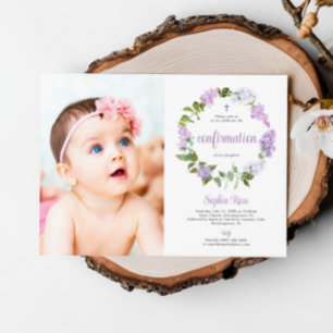 Rustic Lilac Flowers Photo Girl Confirmation Invitation
