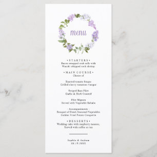 Rustic Lilac Flowers Wedding Menu