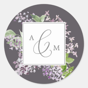 Rustic Lilac Grey Monogram Wedding Envelope Seal
