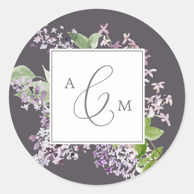 Rustic Lilac | Grey Monogram Wedding Envelope Seal (Front)