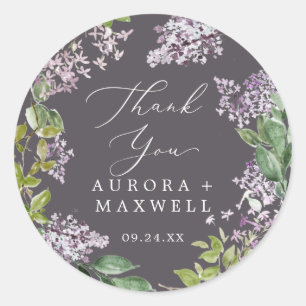 Rustic Lilac Grey Thank You Wedding Favour Classic Round Sticker