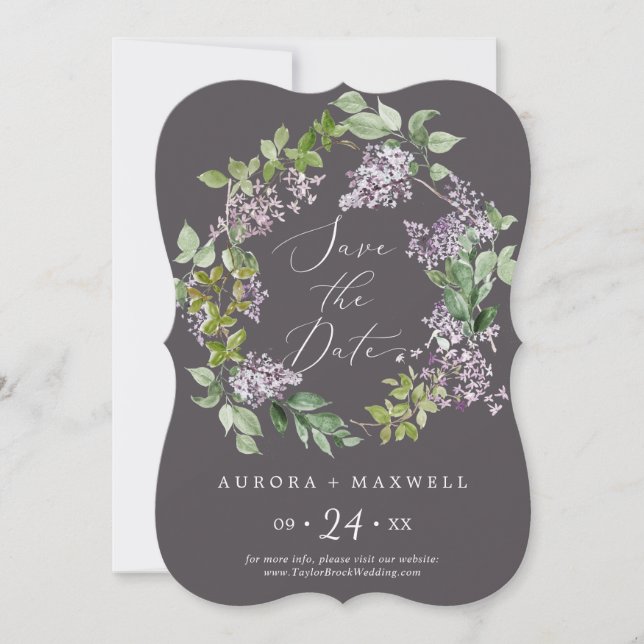 Rustic Lilac | Grey Wedding Save The Date (Front)