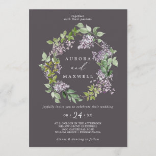 Rustic Lilac Grey Wreath Wedding Invitation