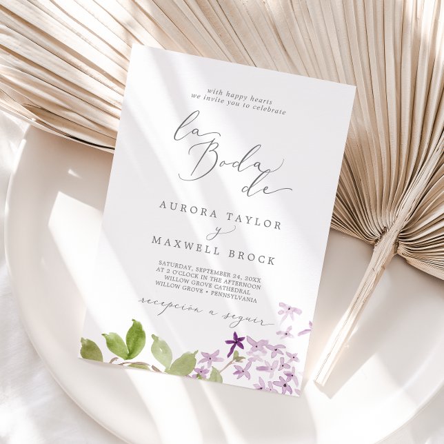 Rustic Lilac La Boda De Wedding Invitation (Creator Uploaded)