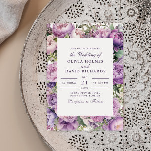 Rustic Lilac Lavender and Peony Wedding Invitation