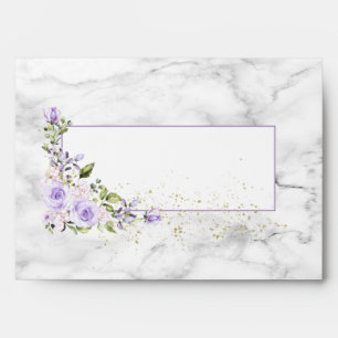 Rustic Lilac Lavender Gold Marble Floral Wedding Envelope