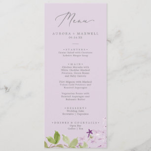 Rustic Lilac   Lavender Wedding Dinner Menu