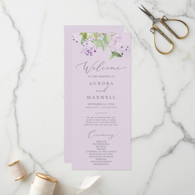 Rustic Lilac | Lavender Wedding Program Programme (Front/Back In Situ)