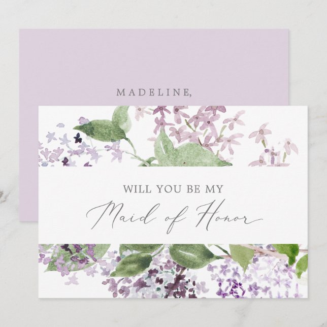 Rustic Lilac Maid of Honour Proposal Card (Front/Back)