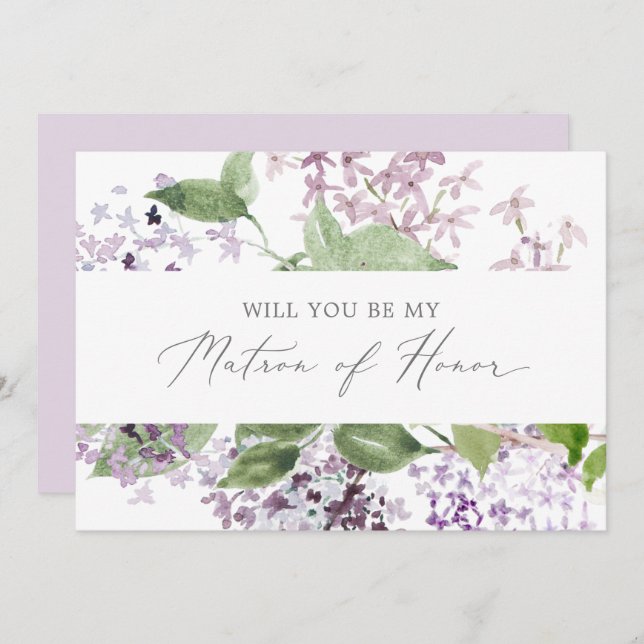 Rustic Lilac Matron of Honour Proposal Card (Front/Back)